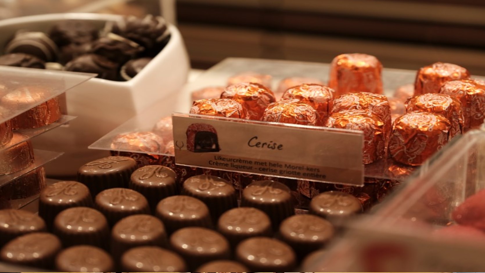 belgian chocolates filles with cherry liquor in brussels