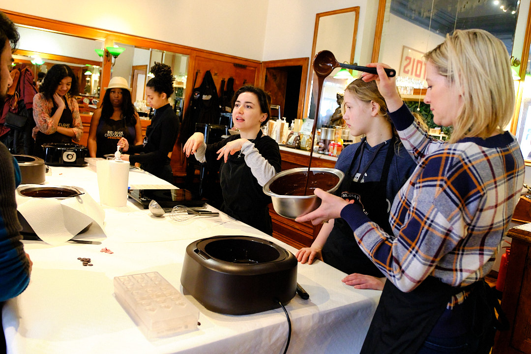 people attending the belgian chocolate workshop in brussels, belgium