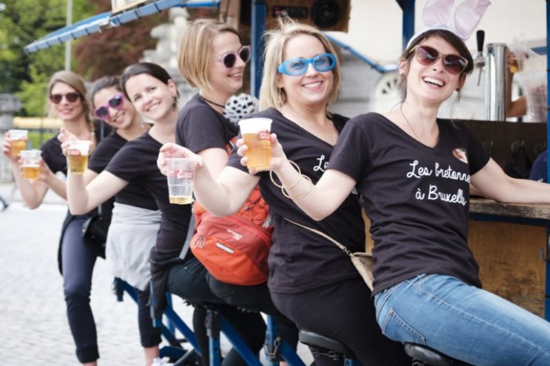 girls on beer bike in Brussels